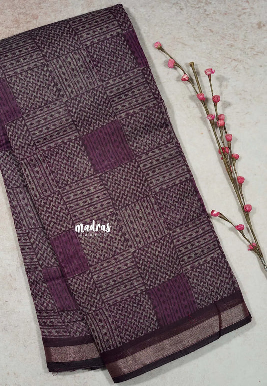 Purple Glow - Isha - Chanderi cotton checks weaving with small tissue border