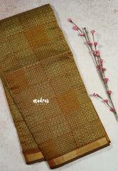 Honey Brown - Isha - Chanderi cotton checks weaving with small tissue border