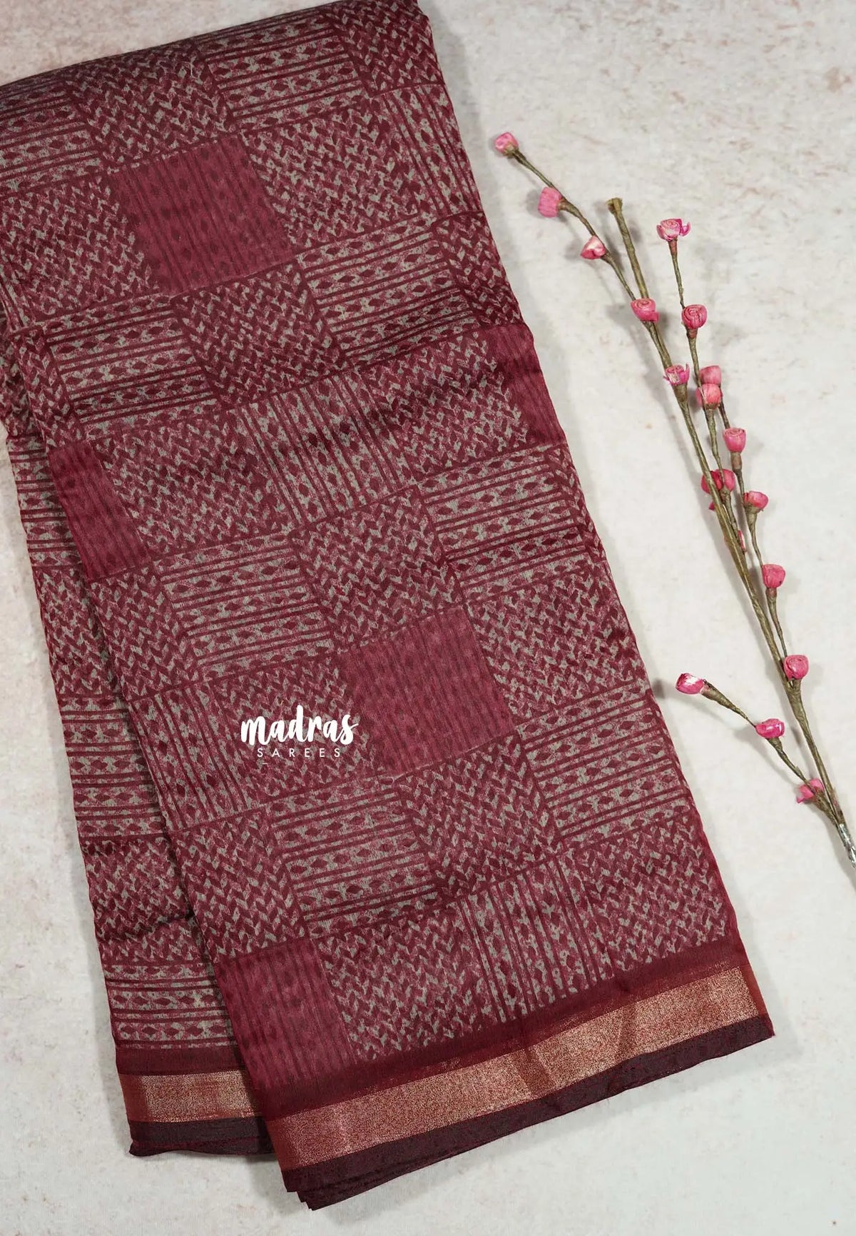 Beet Pink - Isha - Chanderi cotton checks weaving with small tissue border