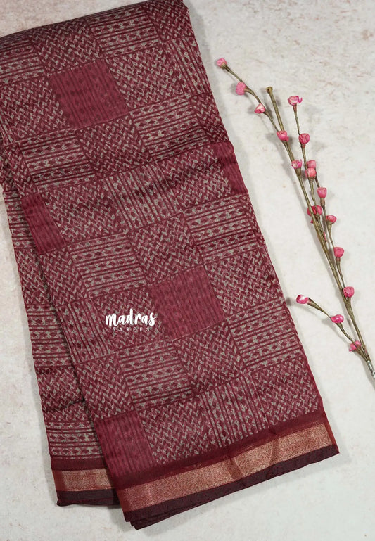 Beet Pink - Isha - Chanderi cotton checks weaving with small tissue border