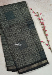 Dark Grey - Isha - Chanderi cotton checks weaving with small tissue border