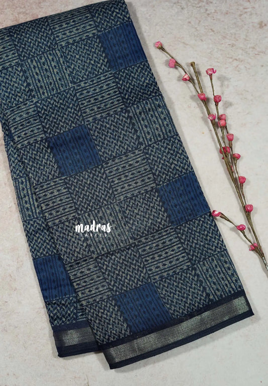 Indigo Blue - Isha - Chanderi cotton checks weaving with small tissue border