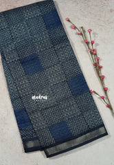 Indigo Blue - Isha - Chanderi cotton checks weaving with small tissue border