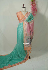 Aqua Green - Isha - Chanderi Silk Saree Checks with Tiny Zari Border - Best for Office Wear | Casual Wear