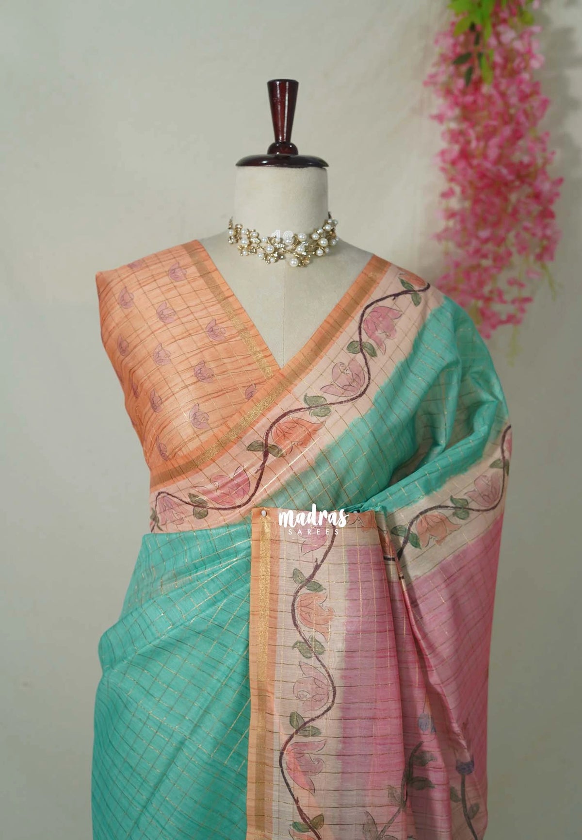 Aqua Green - Isha - Chanderi Silk Saree Checks with Tiny Zari Border - Best for Office Wear | Casual Wear