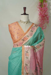 Aqua Green - Isha - Chanderi Silk Saree Checks with Tiny Zari Border - Best for Office Wear | Casual Wear