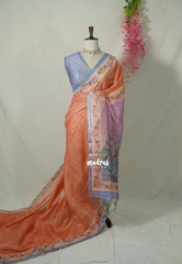 Peach Orange - Isha - Chanderi Silk Saree Checks with Tiny Zari Border - Best for Office Wear | Casual Wear