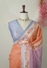 Peach Orange - Isha - Chanderi Silk Saree Checks with Tiny Zari Border - Best for Office Wear | Casual Wear