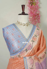 Peach Orange - Isha - Chanderi Silk Saree Checks with Tiny Zari Border - Best for Office Wear | Casual Wear