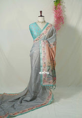 Silver Grey - Isha - Chanderi Silk Saree Checks with Tiny Zari Border - Best for Office Wear | Casual Wear