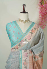 Silver Grey - Isha - Chanderi Silk Saree Checks with Tiny Zari Border - Best for Office Wear | Casual Wear
