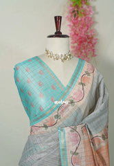 Silver Grey - Isha - Chanderi Silk Saree Checks with Tiny Zari Border - Best for Office Wear | Casual Wear