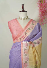Lavender Purple - Isha - Chanderi Silk Saree Checks with Tiny Zari Border - Best for Office Wear | Casual Wear