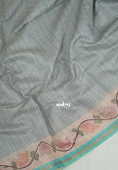 Silver Grey - Isha - Chanderi Silk Saree Checks with Tiny Zari Border - Best for Office Wear | Casual Wear