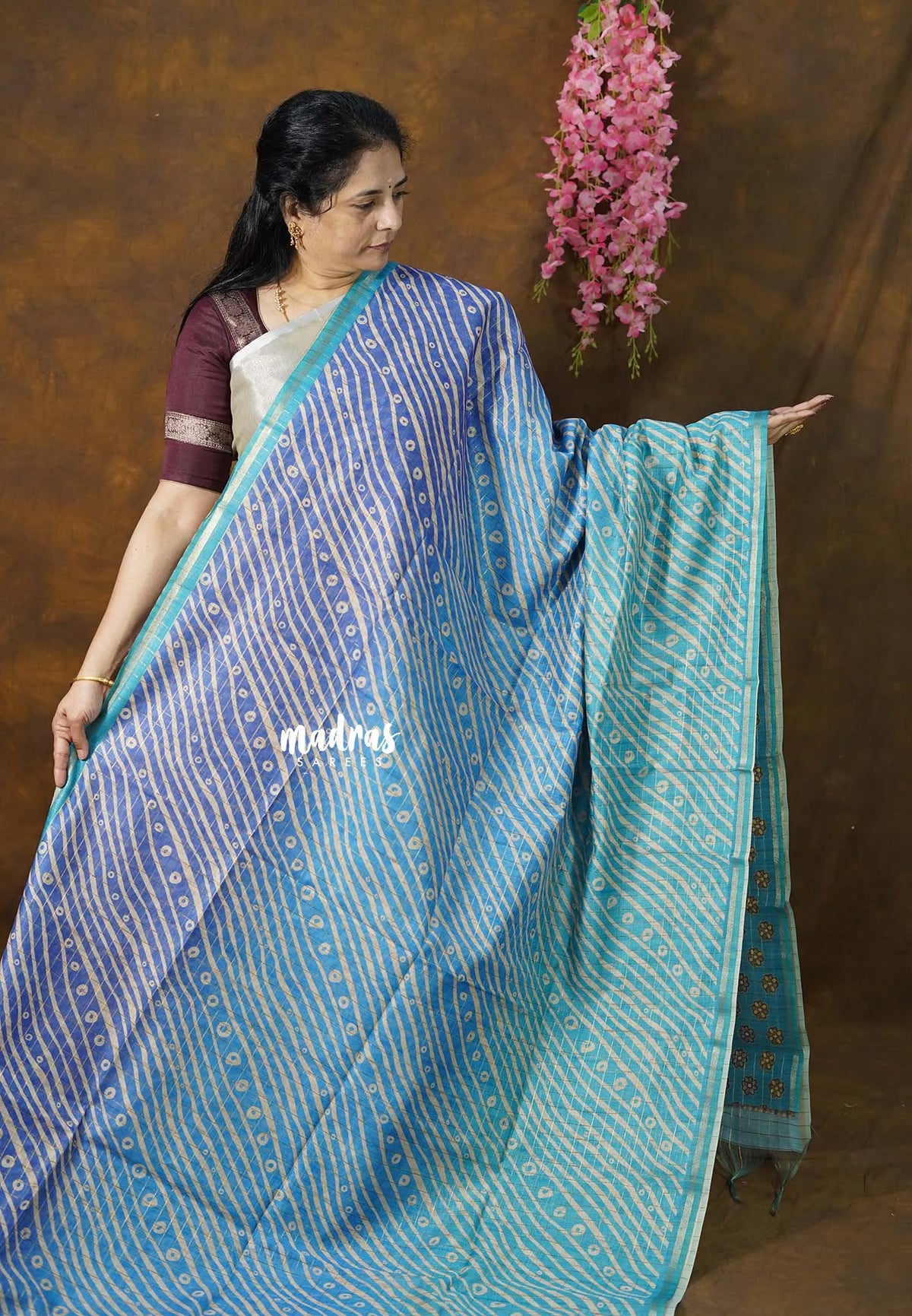 Tri-Tone Blue - Isha - Chanderi Silk with Gradient Grace Weave with Checks - Best for Office Wear