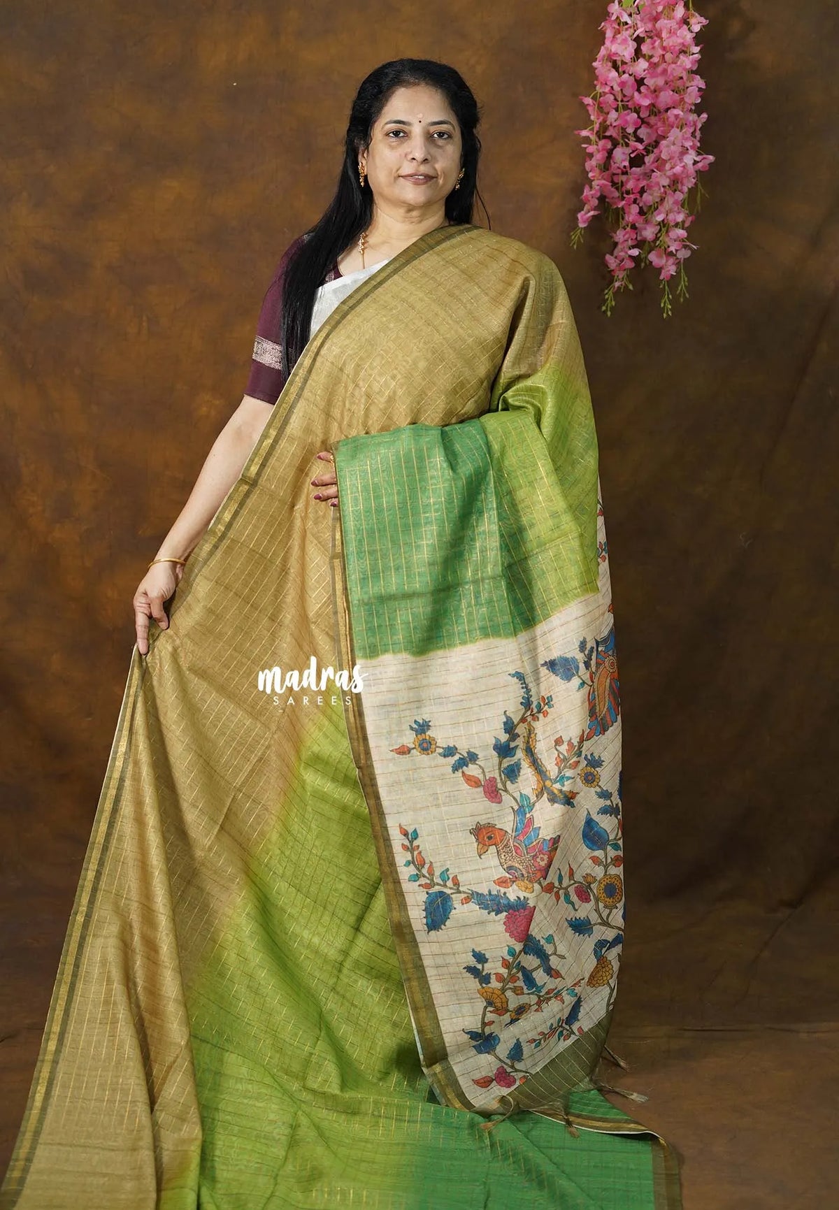 Green Ombre Shade - Isha - Chanderi Silk with Gradient and Prints with Checks - Best for Office Wear