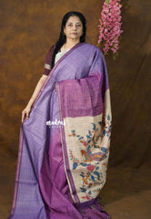 Purple Ombre Shade - Isha - Chanderi Silk with Gradient and Prints with Checks - Best for Office Wear