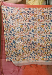 Orange Ombre Shade - Isha - Chanderi Silk with Gradient and Prints with Checks - Best for Office Wear