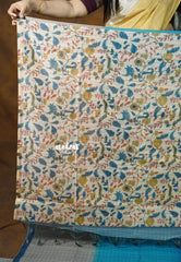Blue Ombre Shade - Isha - Chanderi Silk with Gradient and Prints with Checks - Best for Office Wear