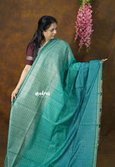 Teal Ombre Shade - Isha - Chanderi Silk with Gradient and Prints with Checks - Best for Office Wear