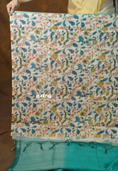 Teal Ombre Shade - Isha - Chanderi Silk with Gradient and Prints with Checks - Best for Office Wear