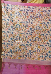 Pink Ombre Shade - Isha - Chanderi Silk with Gradient and Prints with Checks - Best for Office Wear