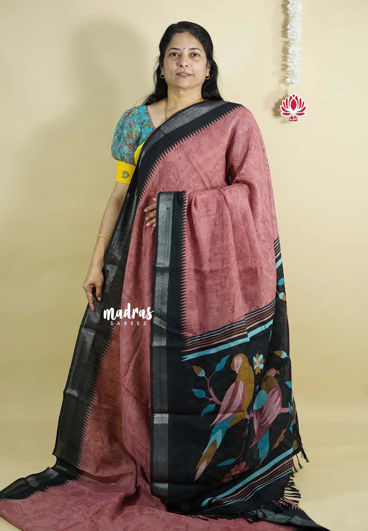 Rosewood - Jasmine -  Fancy Jute with Kalamkari Pen Drawing Prints