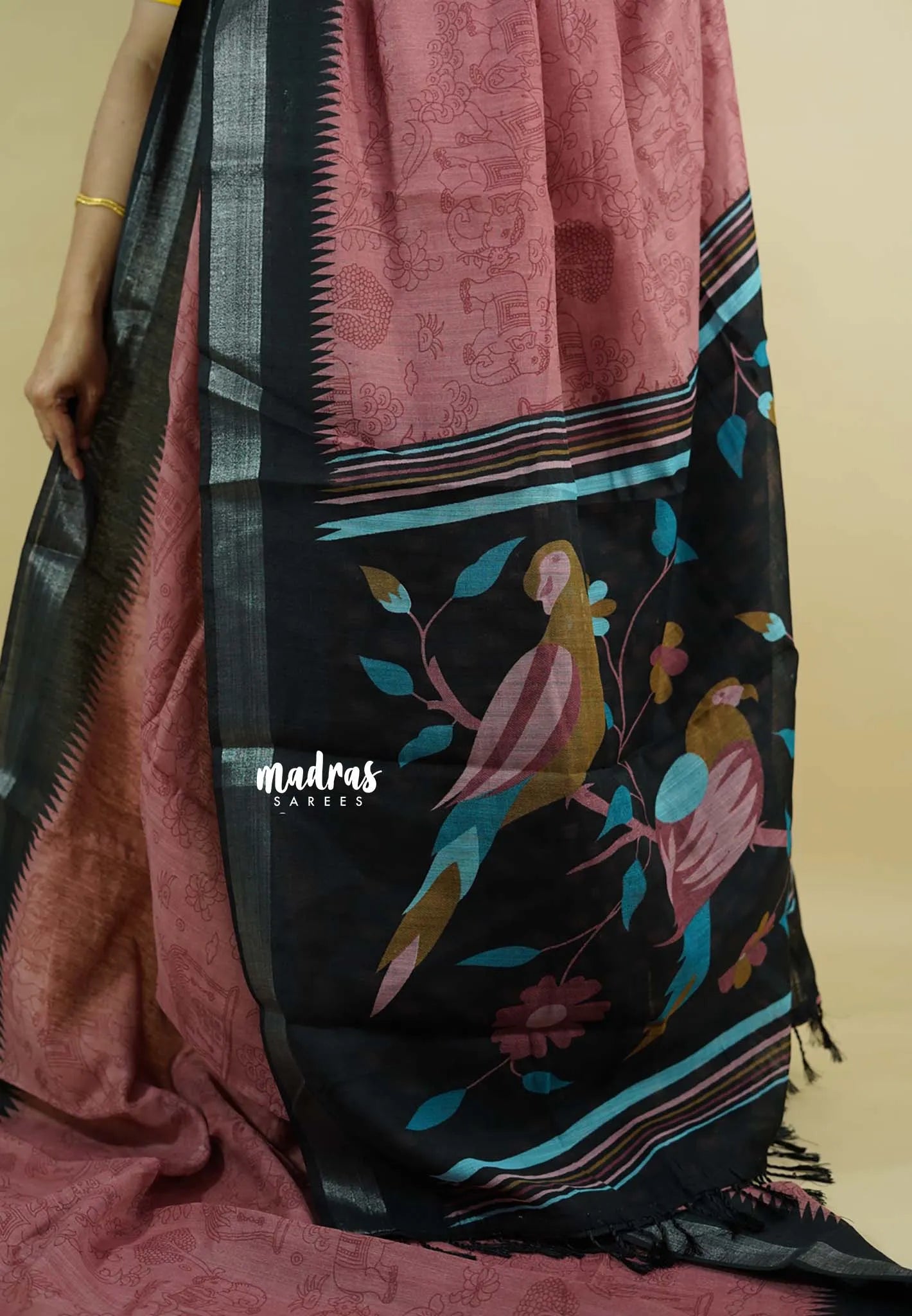 Rosewood - Jasmine -  Fancy Jute with Kalamkari Pen Drawing Prints