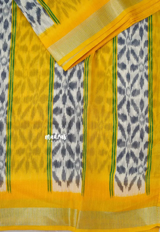 Halfwhite with Yellow - Jasmine - Fancy Jute Cotton Ikkat Prints