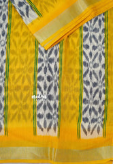 Halfwhite with Yellow - Jasmine - Fancy Jute Cotton Ikkat Prints
