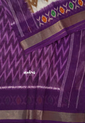 Halfwhite with Purple - Jasmine - Fancy Jute Cotton Ikkat Prints with Patola Border