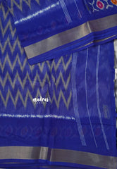 Halfwhite with Blue - Jasmine - Fancy Jute Cotton Ikkat Prints with Patola Border