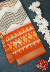 Halfwhite with Orange - Jasmine - Fancy Jute Cotton Ikkat Prints