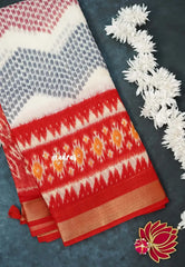 Halfwhite with Red - Jasmine - Fancy Jute Cotton Ikkat Prints