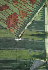 Forest Green - Jasmine - Fancy Jute with Divine Lotus Prints - Perfect for Office Wear | Casual Wear