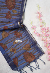 Violet Blue - Jasmine - Fancy Jute with Divine Lotus Prints - Perfect for Office Wear | Casual Wear
