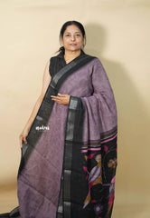 Muted Purple - Jasmine -  Fancy Jute with Kalamkari Pen Drawing Prints