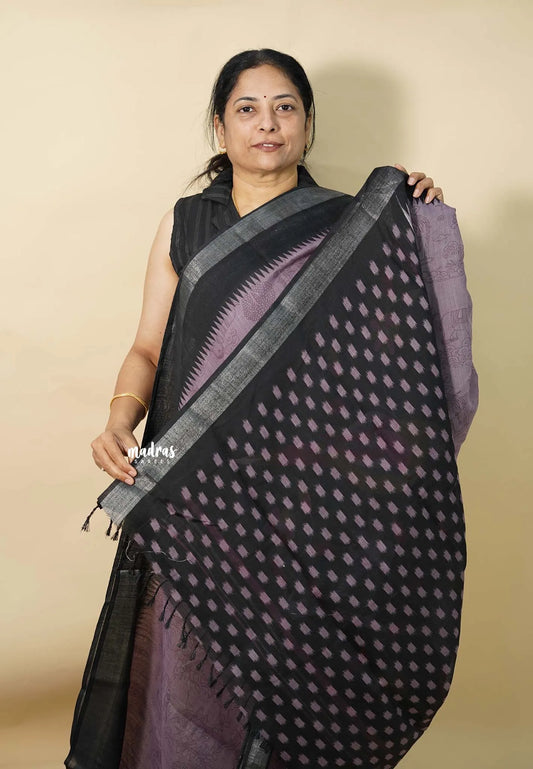 Muted Purple - Jasmine -  Fancy Jute with Kalamkari Pen Drawing Prints