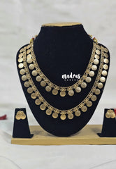 Aimpon Traditional Lakshmi Coin Two Layer kaasu Mala with Earrings