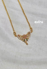 Premium 1 Gram Gold polish AD Stone Trendy Pendant with White,Pink and Green Stone Long Chain