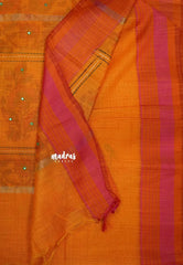 Mustard Yellow - Jute Banarasi saree with kantha stitch weaving border