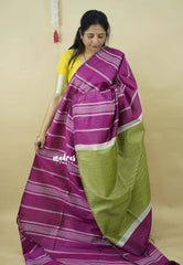 Magenta - Jute Tussar Silk saree with 3D weaving body