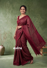 Majestic Maroon - Jute Tussar Silk Saree Kattam in Body with Plain Border - Best for Small Functions