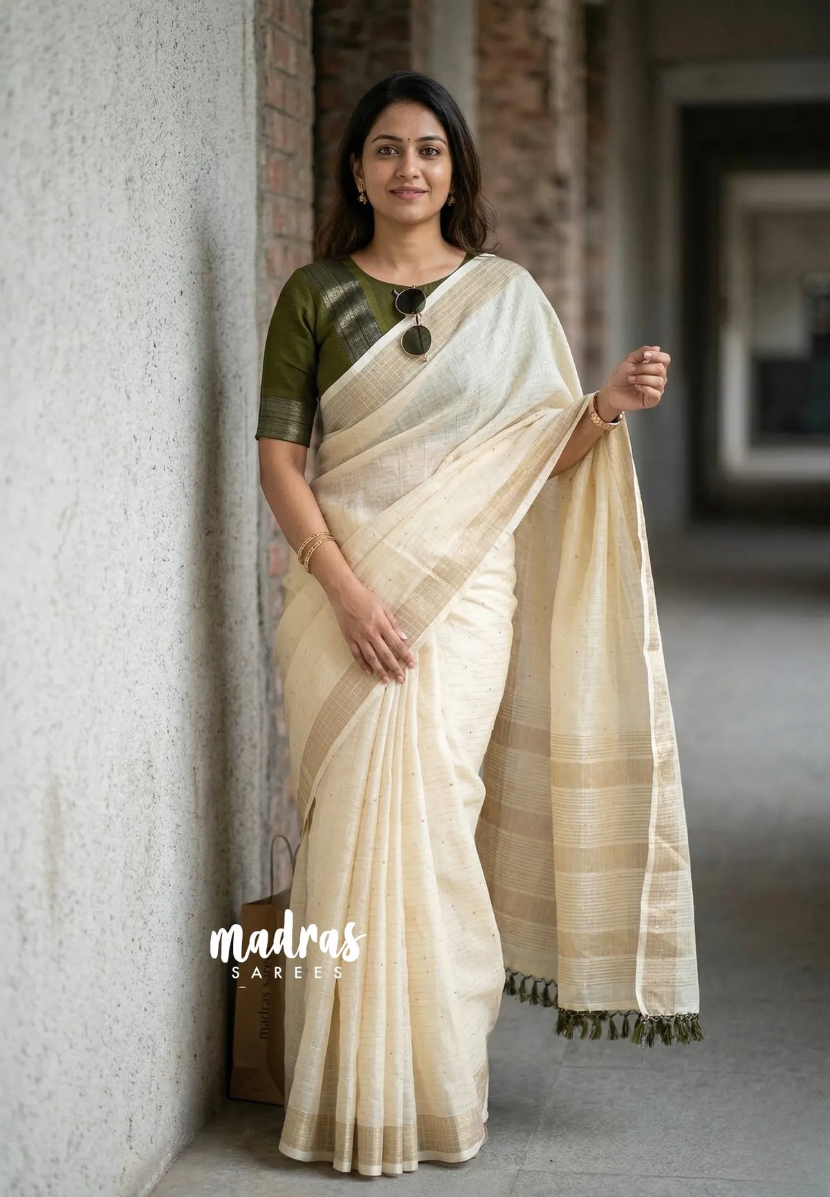 Soft Sandal Beige - Premium Jute Silk with sequence work body - Perfect for Night Functions | Tea party