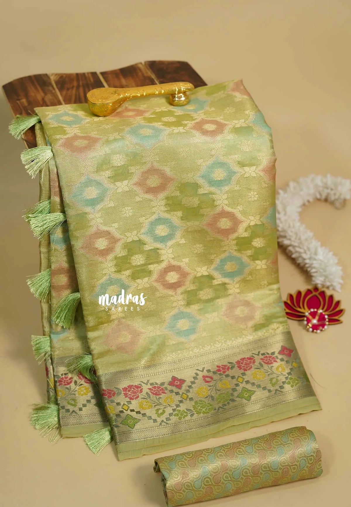 Pista Green - Jute Banarasi full weaving saree with Jaquard blouse