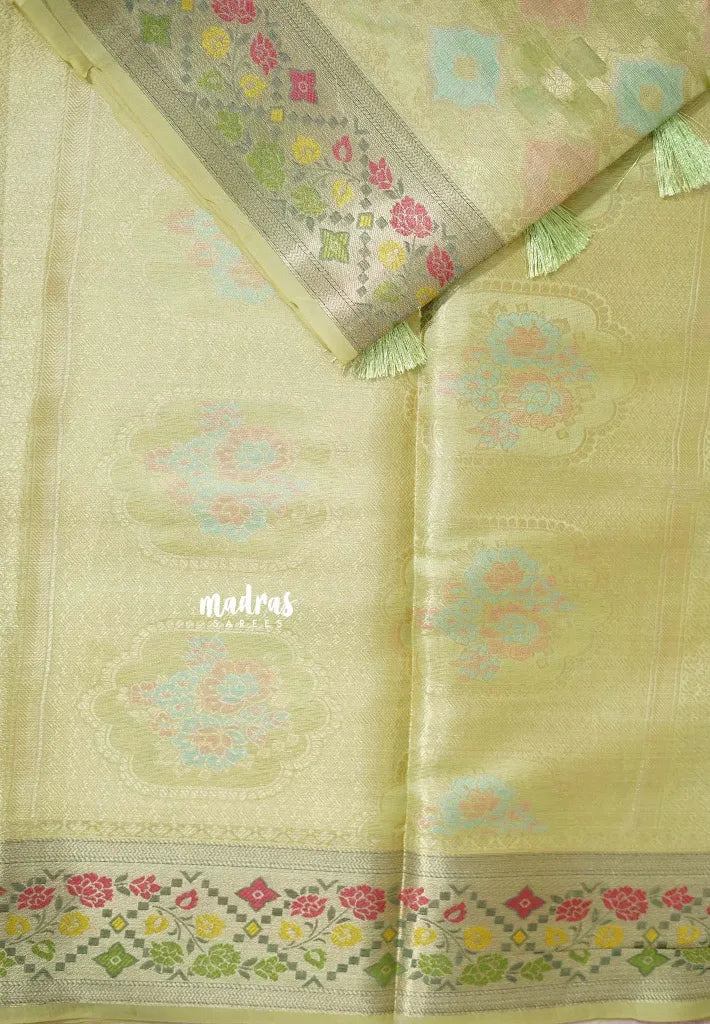 Pista Green - Jute Banarasi full weaving saree with Jaquard blouse