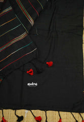 Anvi - Budget Khadi cotton with knitted weaving stripes - Black