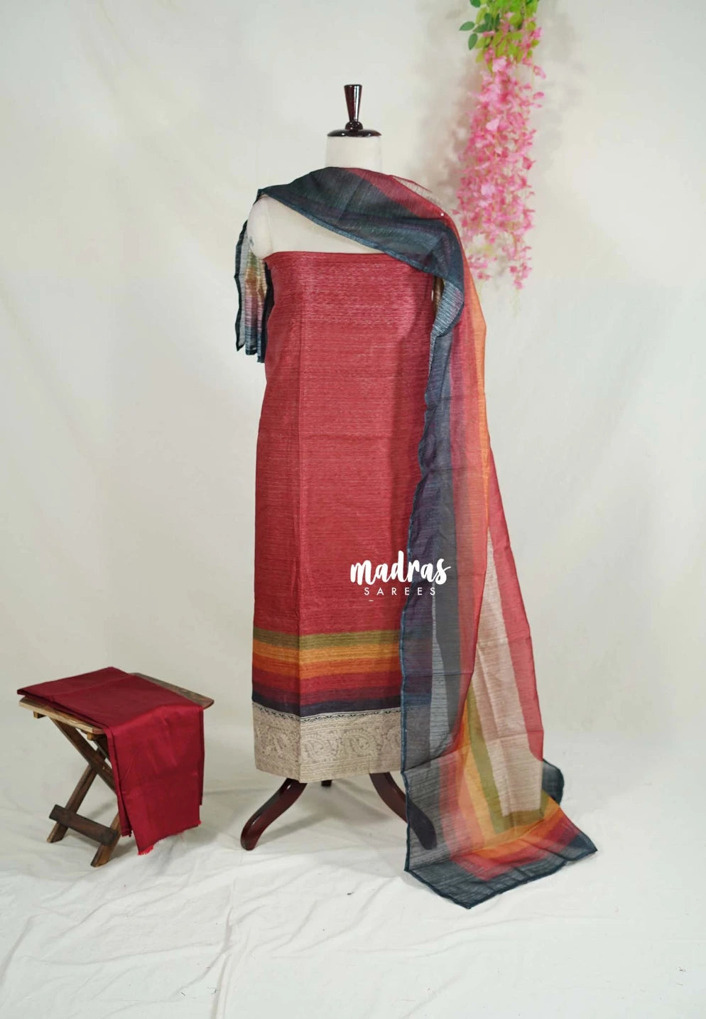 Amitha – Maroon - Premium Jute Linen Salwar Suit with Big Embroidery Border 3 piece set
