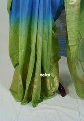 Lime Green & Royal Blue - Premium Jute Silk with Gradient Tone And Floral Jamdani Weaving - Perfect for Night Functions | Tea party