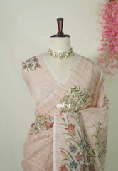 Misty Peach - Jute Silk Grooves with Hand Painted and French Knot Embroidery Work - Perfect Small Functions | High Tea party